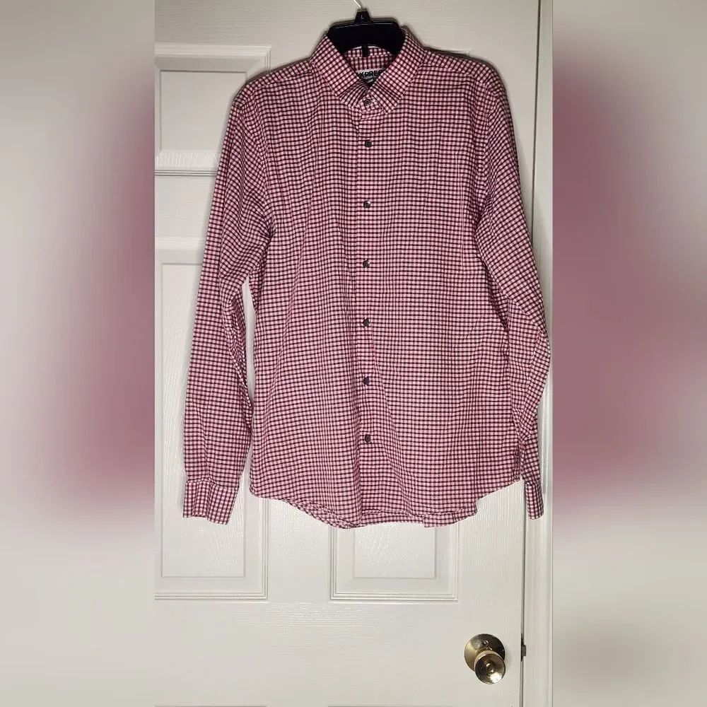 Express Exstra Slim Fit XL Red Gray Checkered Long Sleeve Button Up Men's Shirt